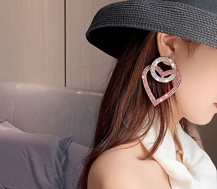 Women's HEART Cute Rhinestone Statement Fashion Earrings Ladies Accessories