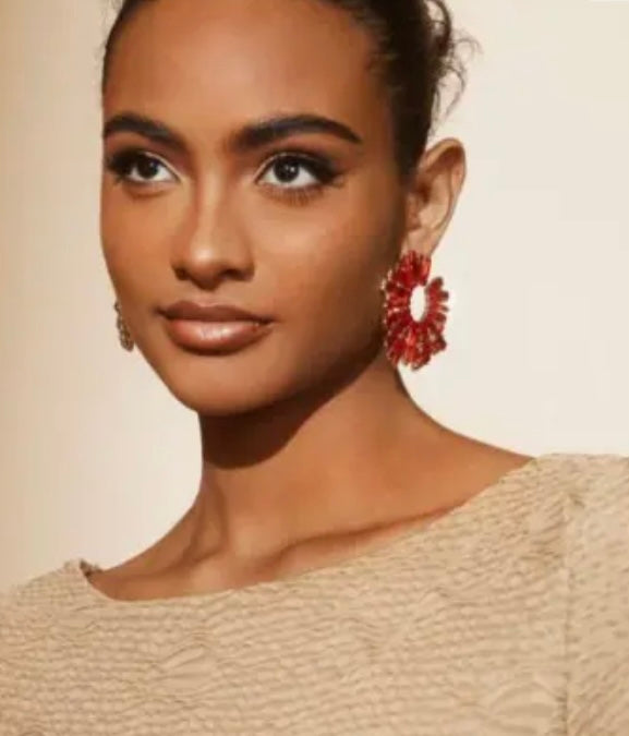 Red Rhinestone Crystal Fashion Shaped Circle Hoop Earrings for Women Party Jewelry