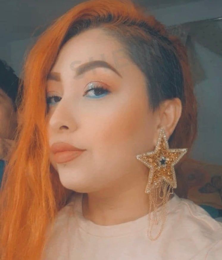 You R a Shining Gold Star! High Fashion Long Glitz Glitter Styled Dangle Earrings for Ladies Jewelry