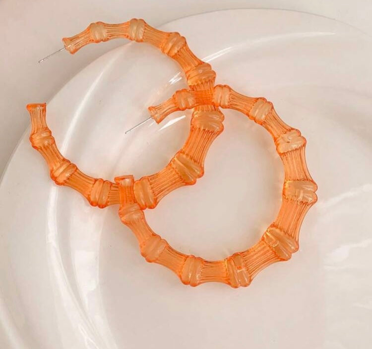 Neon Hoop Girl Large Bamboo Fashion Statement Earrings Jewelry Accessories