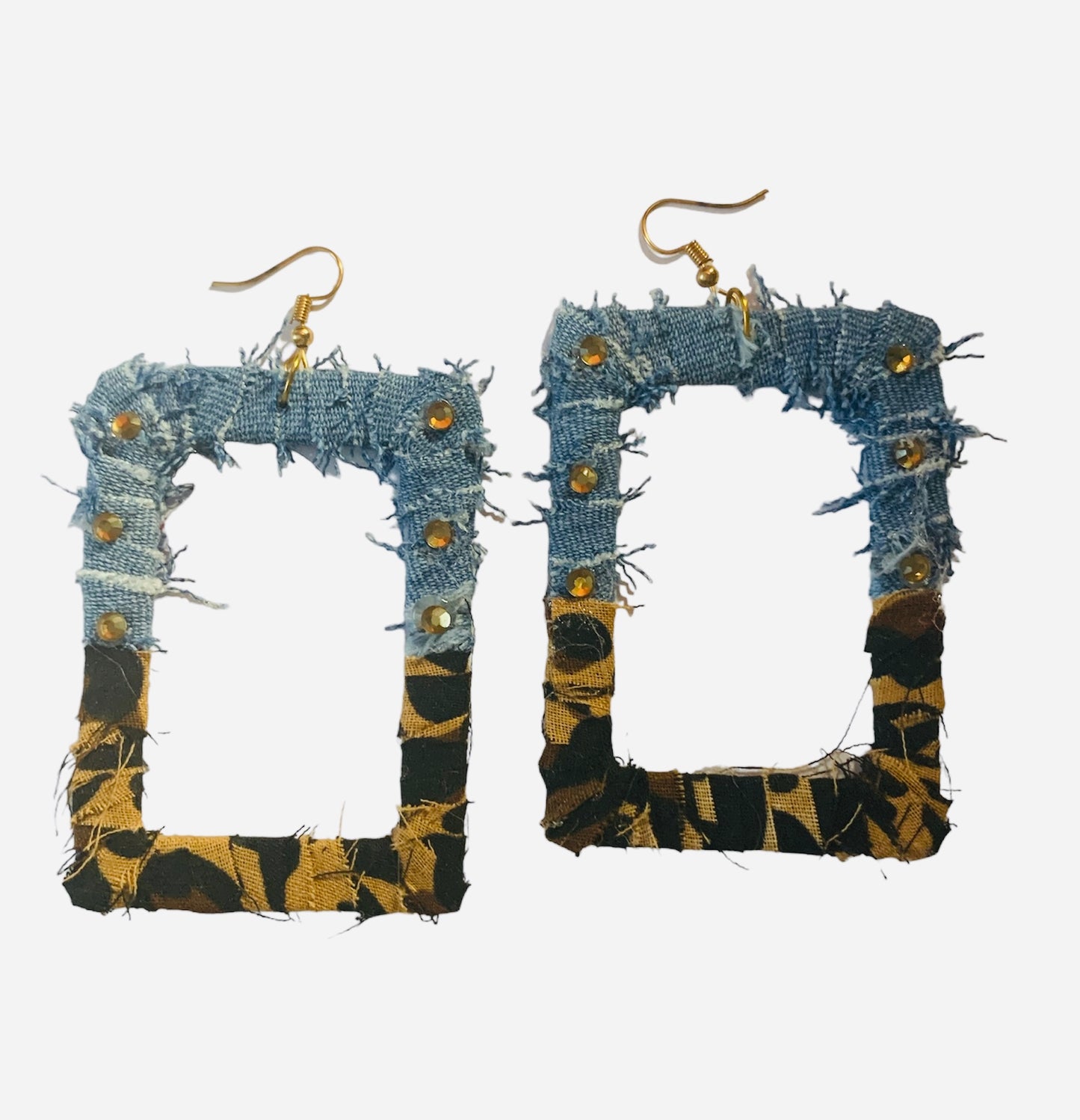 Fashion Chic Statement Cheetah Leopard Denim Distressed Customized Earrings Jewelry