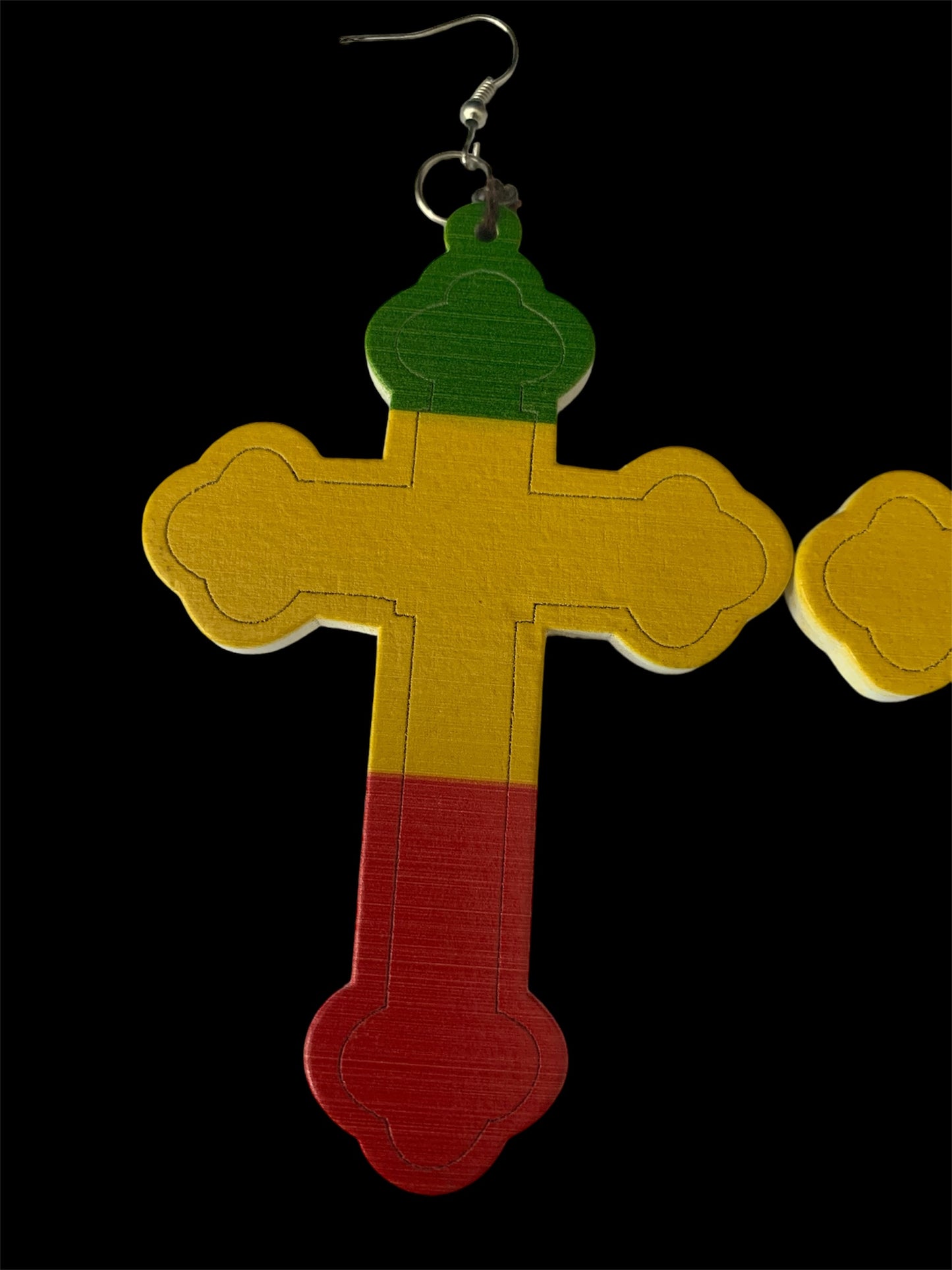 Ladies Jamaican Bob Marley Styled Wood Cross Fashion Statement Dangle Women's Earrings