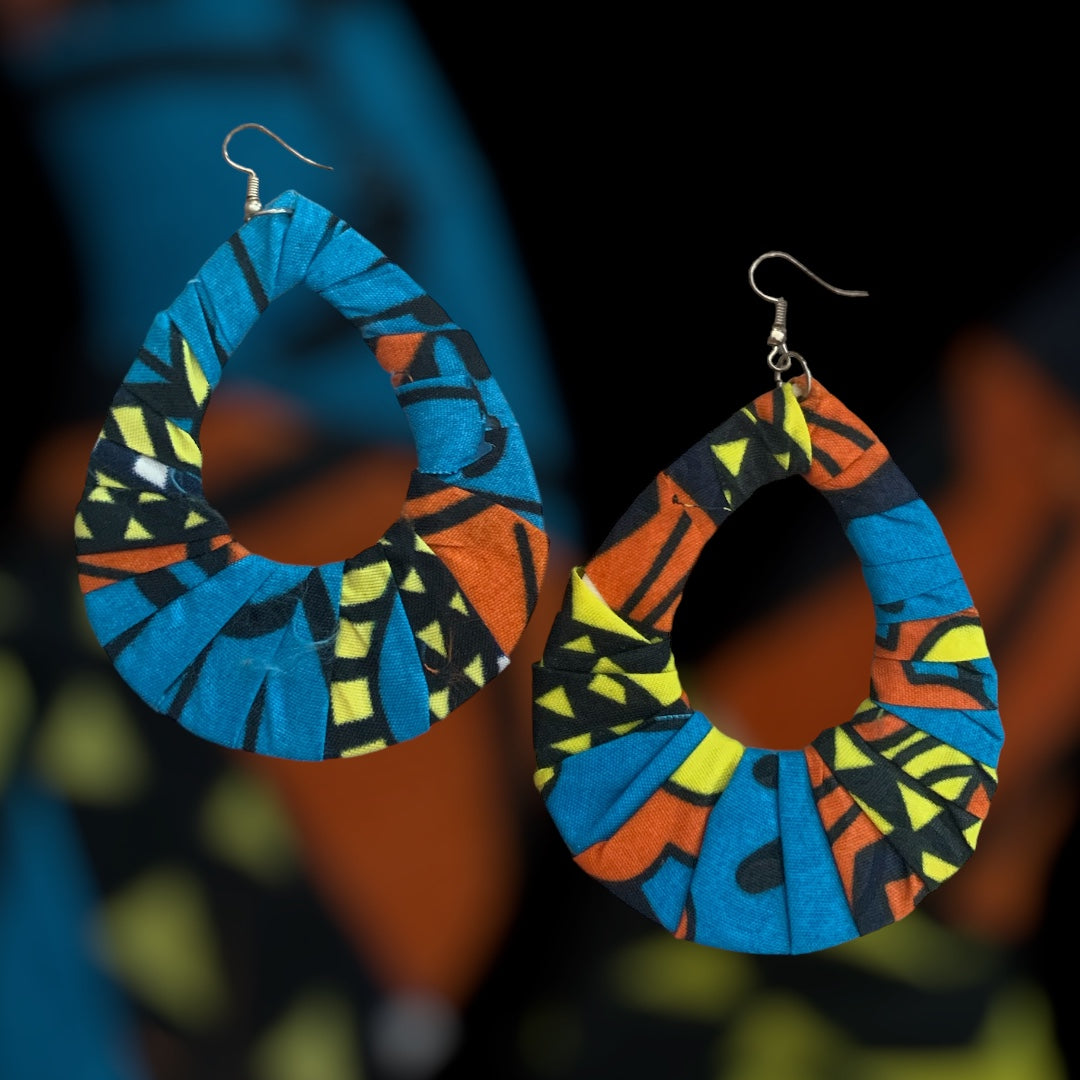 Blue Orange Mixed Styling Women's African Metro Styled Wood Fashion Statement Earrings Jewelry