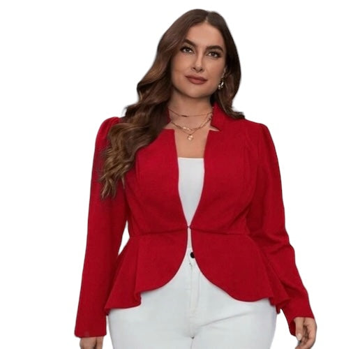 Beautiful Red Flare Bottom Blazer Plus Size Women’s Wear Coat Curvy Girl Style