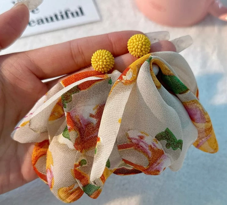 Elegant Classic Bohemia Style Ear Jewelry Romantic Colorful Fabric Flower Accessories for Women Trendy Jewelry Exquisite Earrings