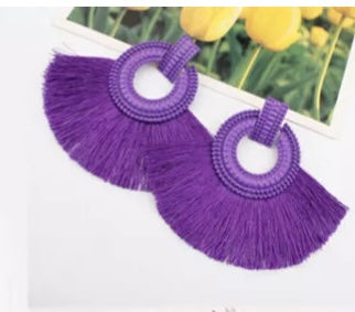 Fashion Statement Dangle Earrings Tassels Fan Round Ear Studs Trendy Accessories for Women