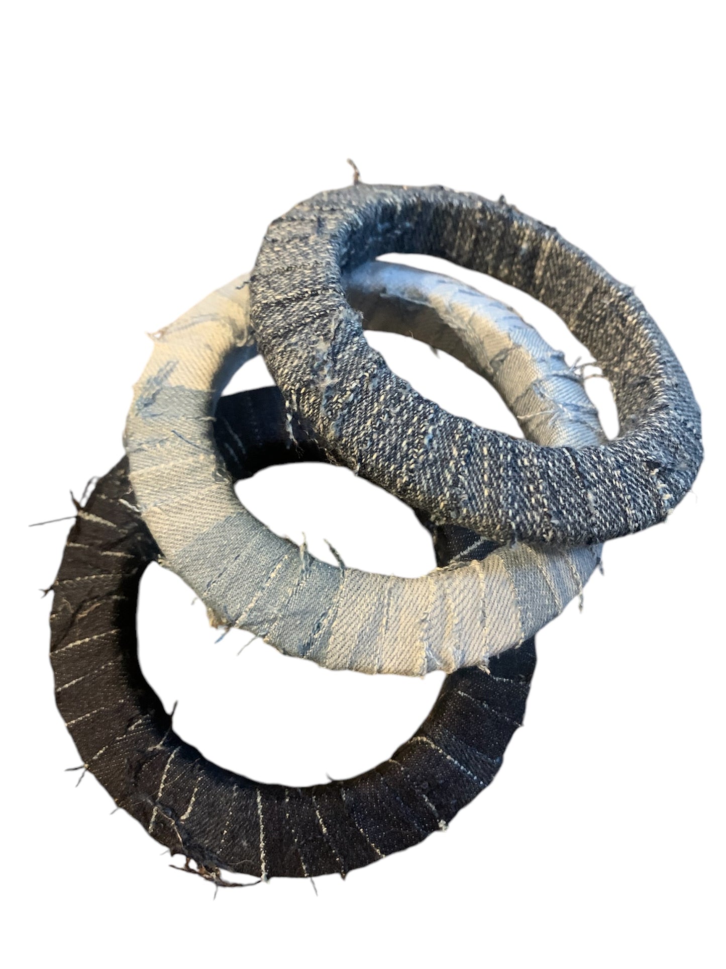 Pretty Custom Made Fashionista Statement All Blue Denim Distressed Bracelets 3pc Set