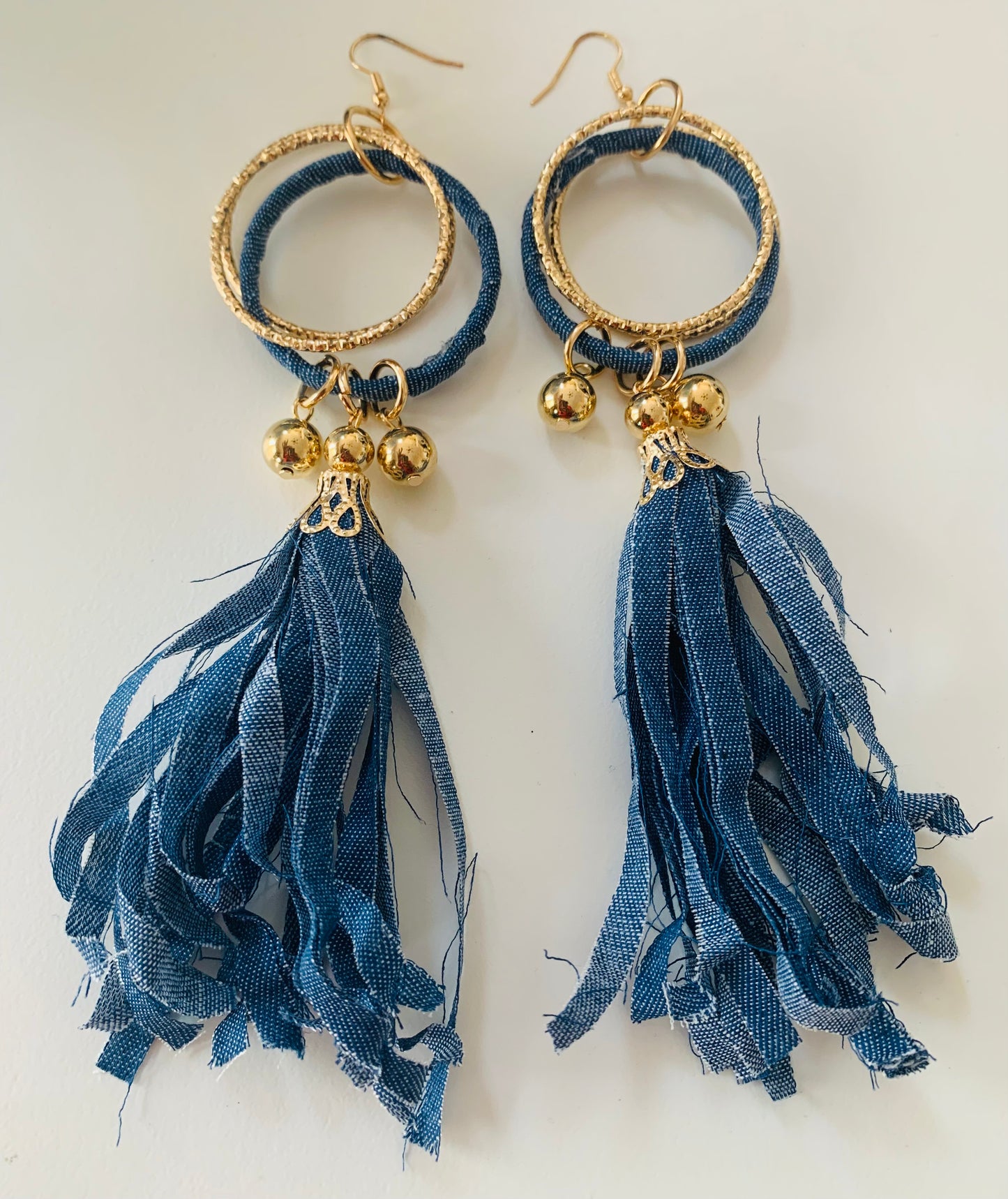 Fashion High Demand Denim Gold Long Earrings Handmade Accessories by T’s w ♥️