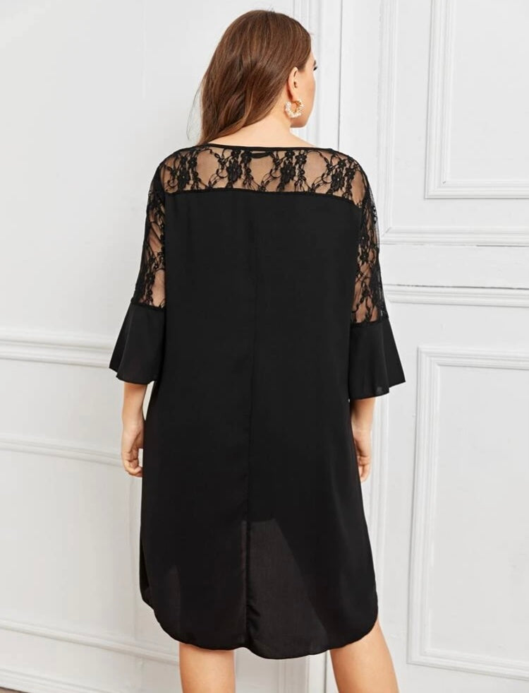 Women’s Black Mesh Shoulders Party Formal Fashion Dress Plus Size