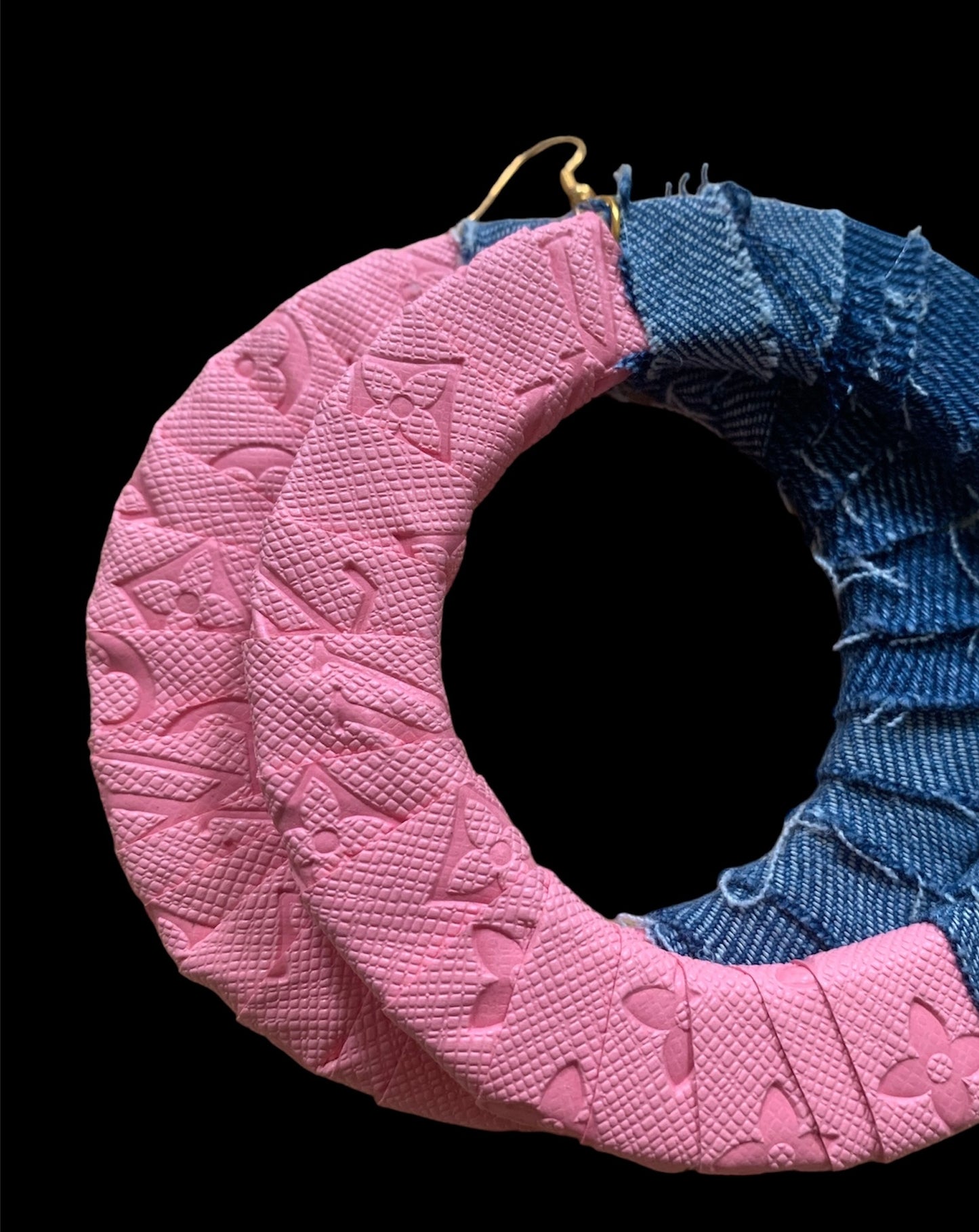 Fashion Statement Denim Pink Wood Distressed Customized Big Hoops Designer Earrings Jewelry
