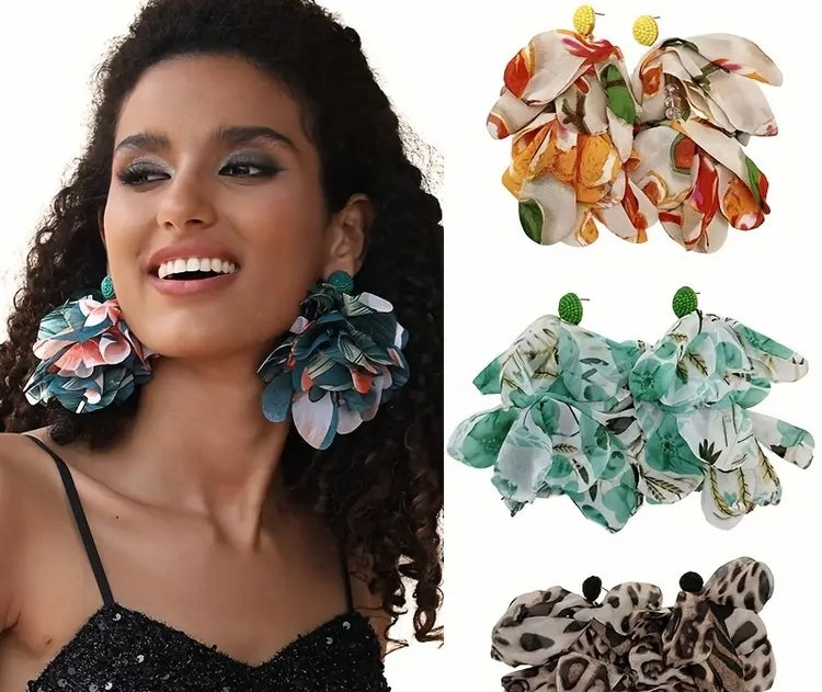 Elegant Classic Bohemia Style Ear Jewelry Romantic Colorful Fabric Flower Accessories for Women Trendy Jewelry Exquisite Earrings