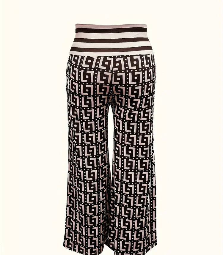Pretty Print Straight Leg Pants Elastic Waist Pants Women's Plus Size Clothing