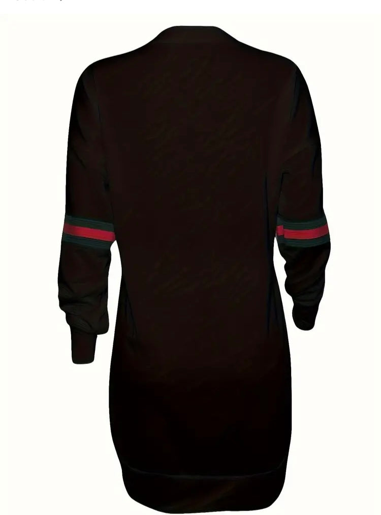 Black Plus Size Crew Neck Pullover Sweater Styled Dress Stretchy Polyester Fabric Casual Loose for Winter & Fall Vibes Women’s Comfortable Long Sleeve Dress for Everyday Wear