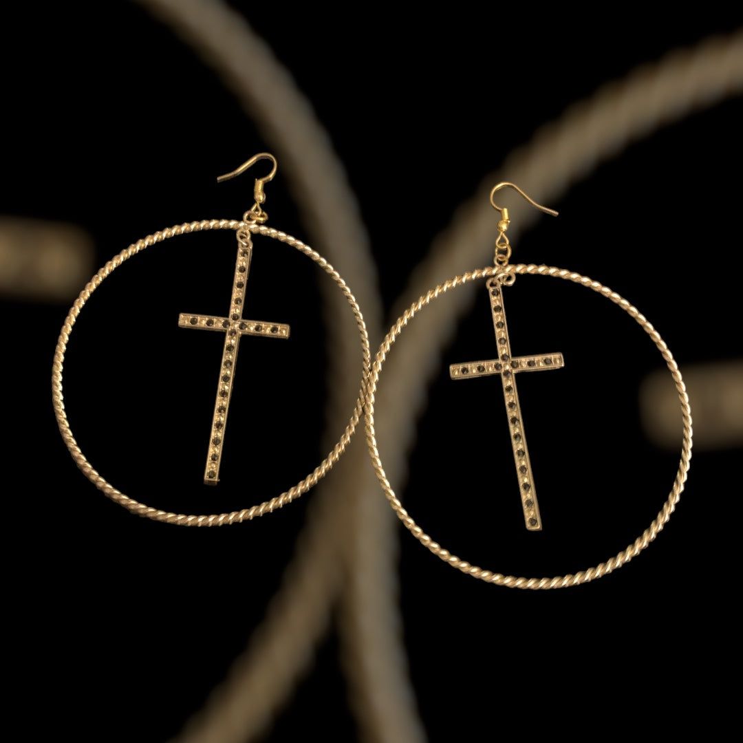 Casual Cross Hoops Statement Golden Women Earrings Fashion Trendy Jewelry Accessories