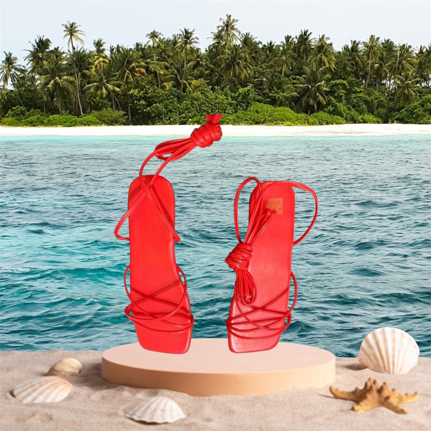 Pretty Red Women Tie Leg Wrap Design Sandals Fashionable Trendy Summer Cute Flat Sandals Shoes
