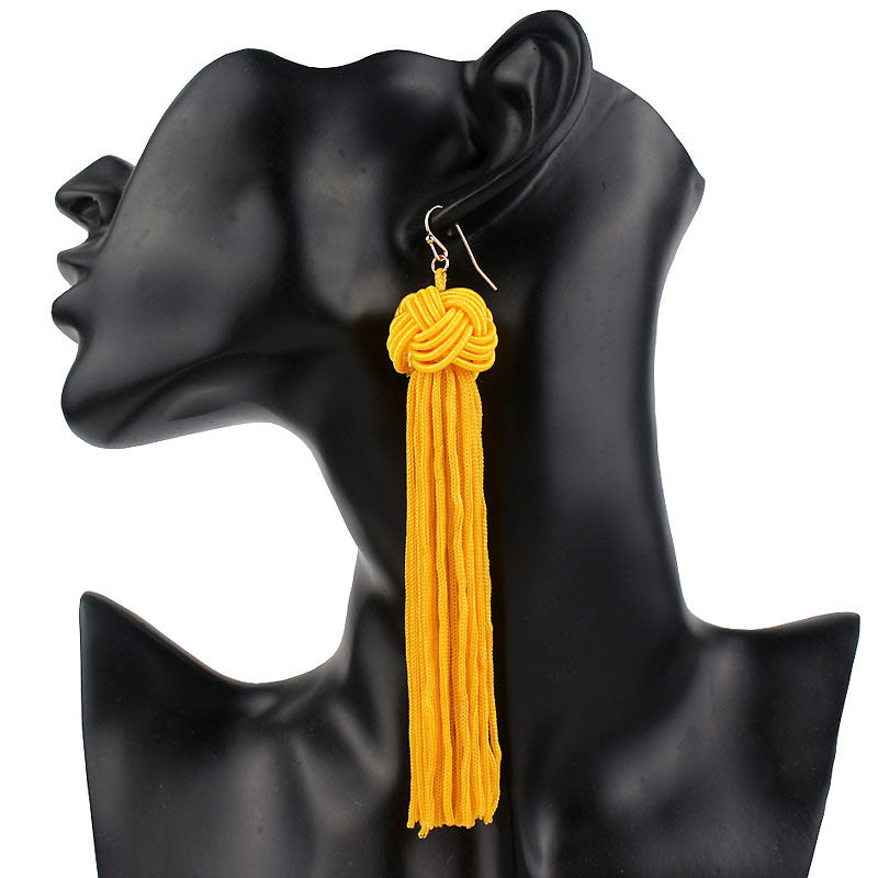 Fashion Ethnic Long Tassel Drop Earrings for Women Bohemian Silk Fabric Fringe Dangle Jewelry