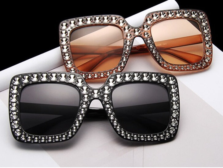 Fashion Trendy Big Square Luxury Rhinestone Sunglasses Women Shades Eyewear