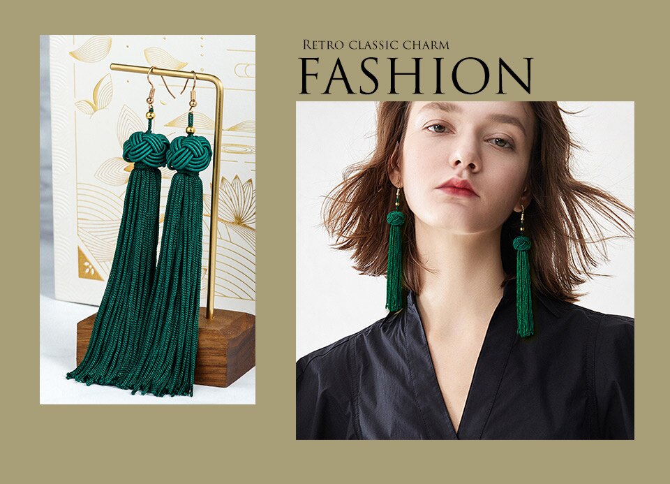 Fashion Ethnic Long Tassel Drop Earrings for Women Bohemian Silk Fabric Fringe Dangle Jewelry