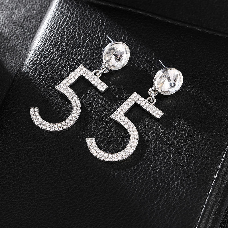 No. 5 Hot Fashion Statement Dangle Crystal Earrings for Lady Drop Jewelry Accessories