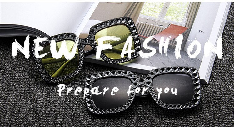 Fashion Trendy Big Square Luxury Rhinestone Sunglasses Women Shades Eyewear