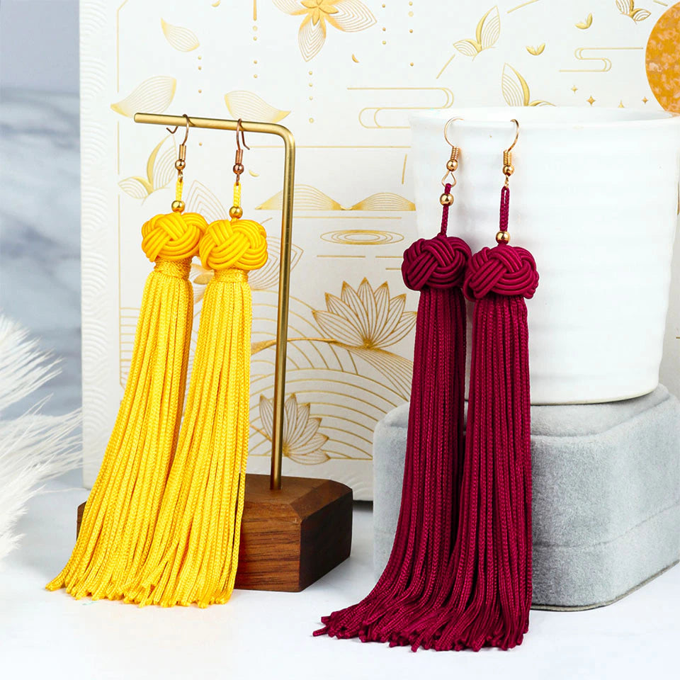 Fashion Ethnic Long Tassel Drop Earrings for Women Bohemian Silk Fabric Fringe Dangle Jewelry