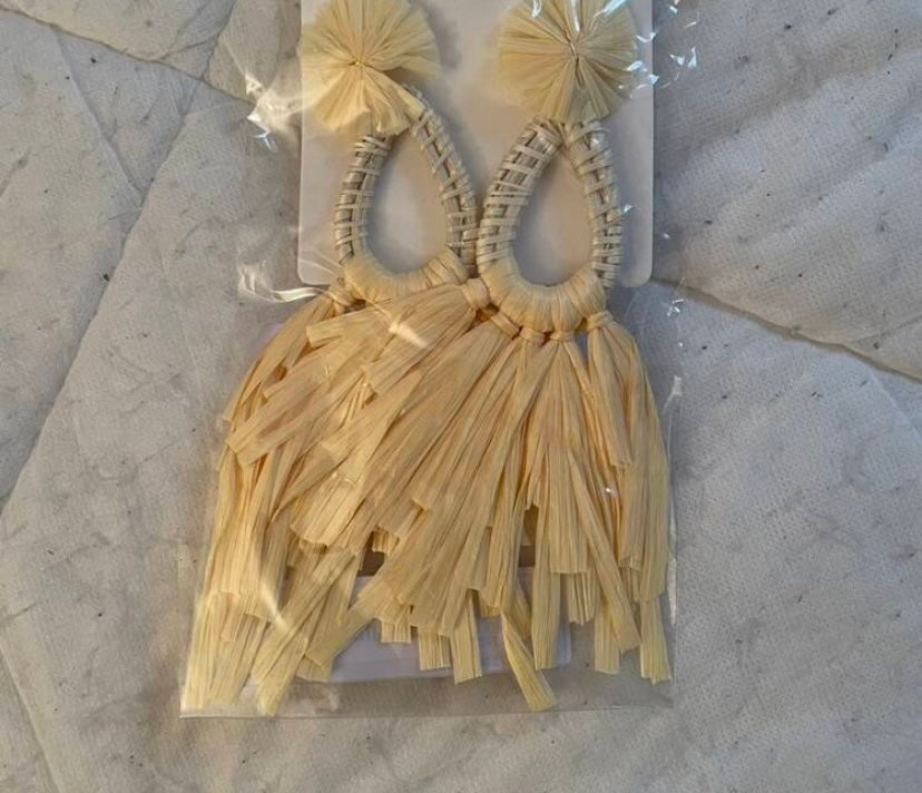 Beach Styled Palm Tree Flower Tassel Long Tan Drop Earrings Jewelry Accessories