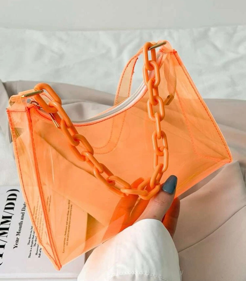 Trendy Neon Fashion In Style Clear Baguette Bag Purse Tote Glam Accessories