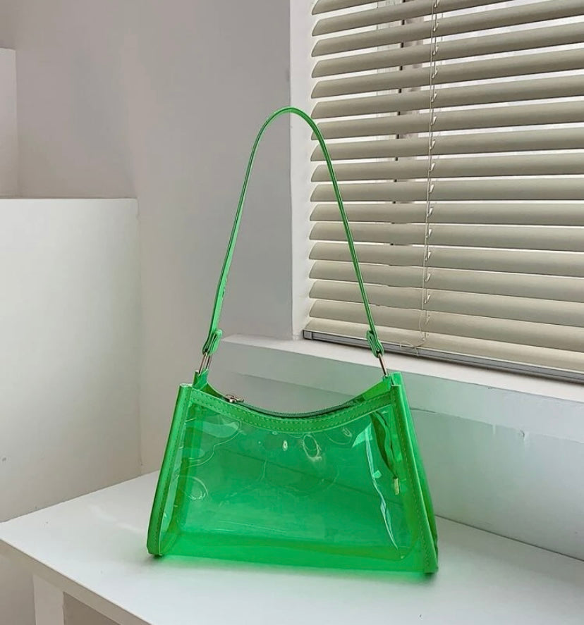 Trendy Neon Fashion In Style Clear Baguette Bag Purse Tote Glam Accessories