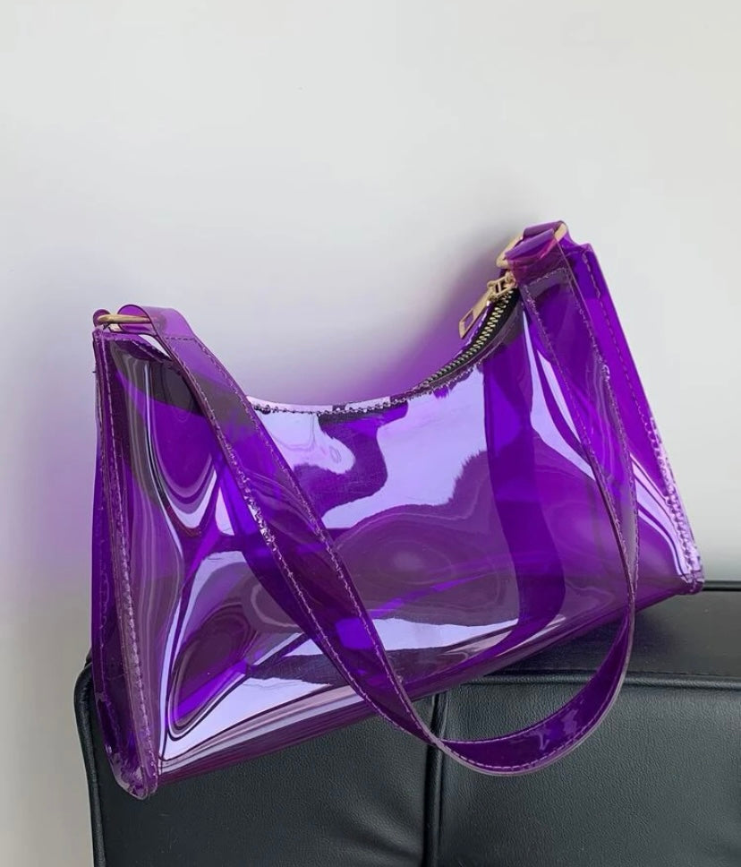 Trendy Neon Fashion In Style Clear Baguette Bag Purse Tote Glam Accessories