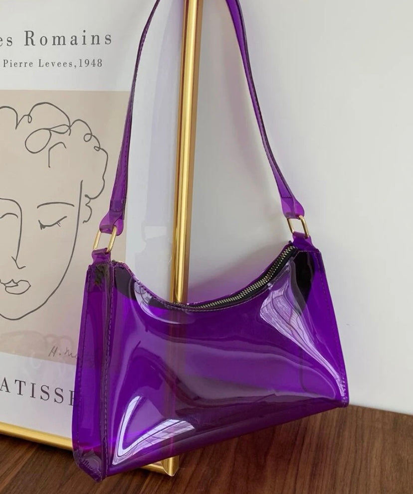 Trendy Neon Fashion In Style Clear Baguette Bag Purse Tote Glam Accessories