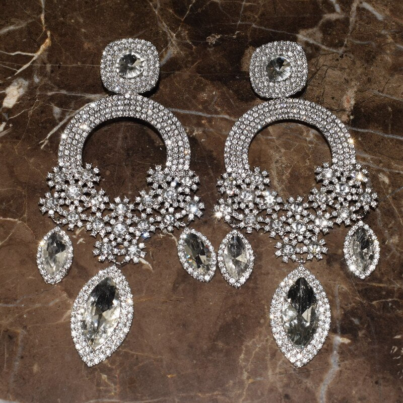 Hot Gold Rhinestone Trendy Bling Statement Big Dangly Crystal Earrings For Women