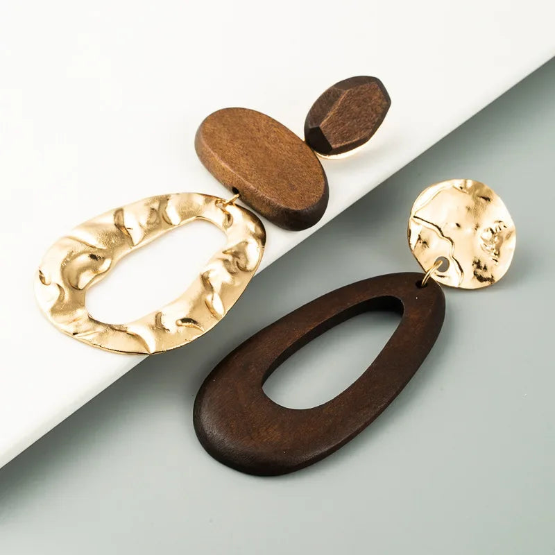 Brown Alloy & Wood Trendy Different Mixture Stylish for Women Long Drop Earrings