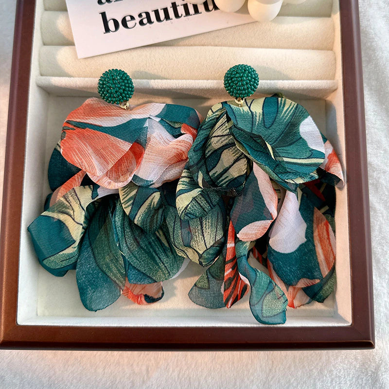 Elegant Classic Bohemia Style Ear Jewelry Romantic Colorful Fabric Flower Accessories for Women Trendy Jewelry Exquisite Earrings