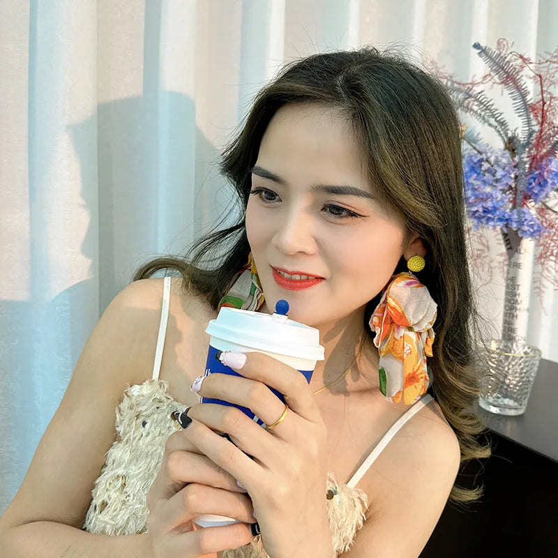 Elegant Classic Bohemia Style Ear Jewelry Romantic Colorful Fabric Flower Accessories for Women Trendy Jewelry Exquisite Earrings