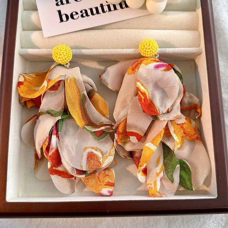 Elegant Classic Bohemia Style Ear Jewelry Romantic Colorful Fabric Flower Accessories for Women Trendy Jewelry Exquisite Earrings