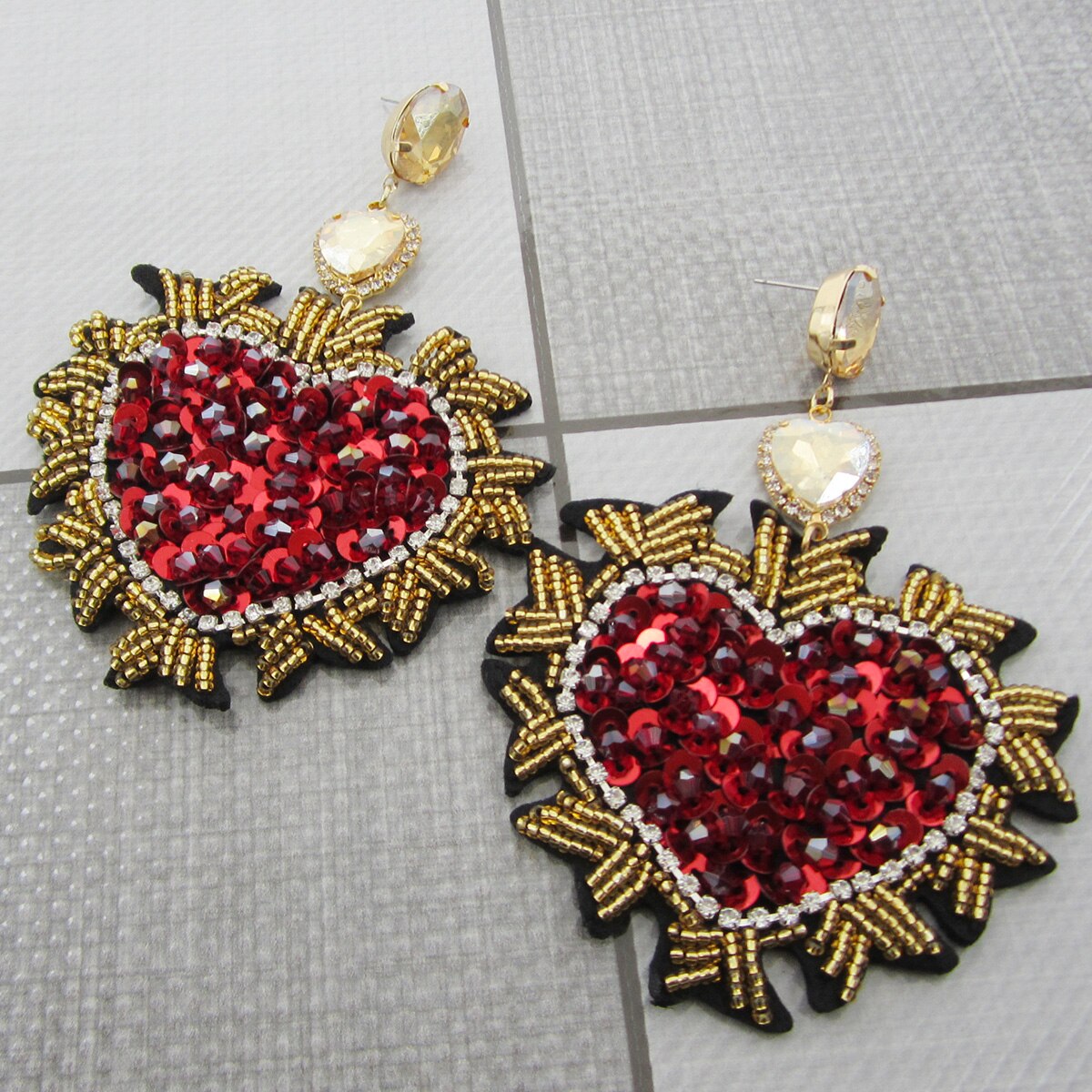 Hott New Boho Big Heart Dangle Women Statement Shining Bling Rhinestone Crystal Earrings Bride Wedding Formal Jewelry