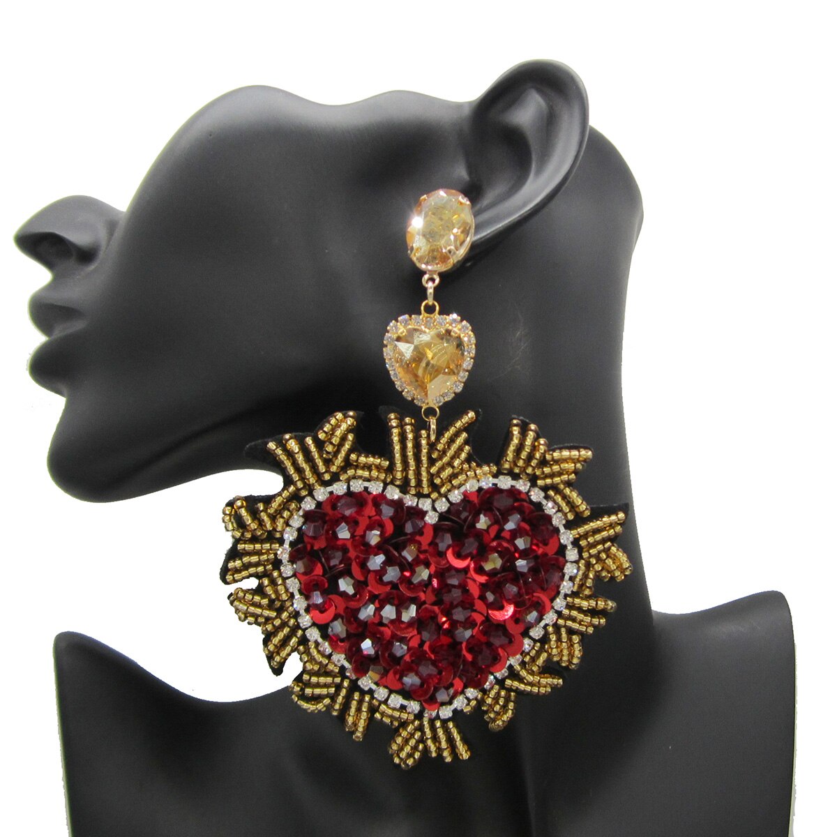 Hott New Boho Big Heart Dangle Women Statement Shining Bling Rhinestone Crystal Earrings Bride Wedding Formal Jewelry