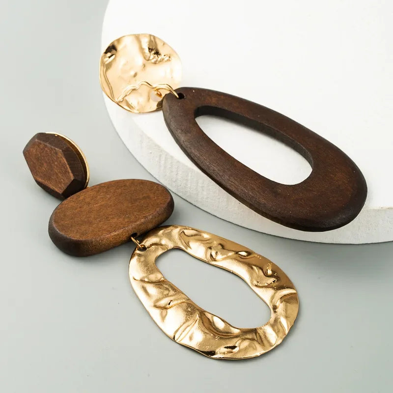 Brown Alloy & Wood Trendy Different Mixture Stylish for Women Long Drop Earrings