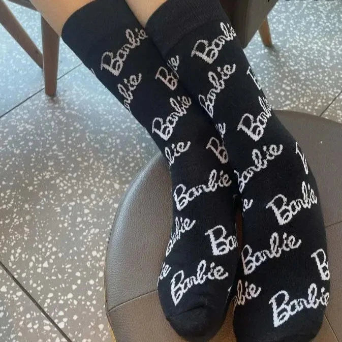 Fashion Cute Barbie Stylish Mid Calf Girls Ladies Letter Socks