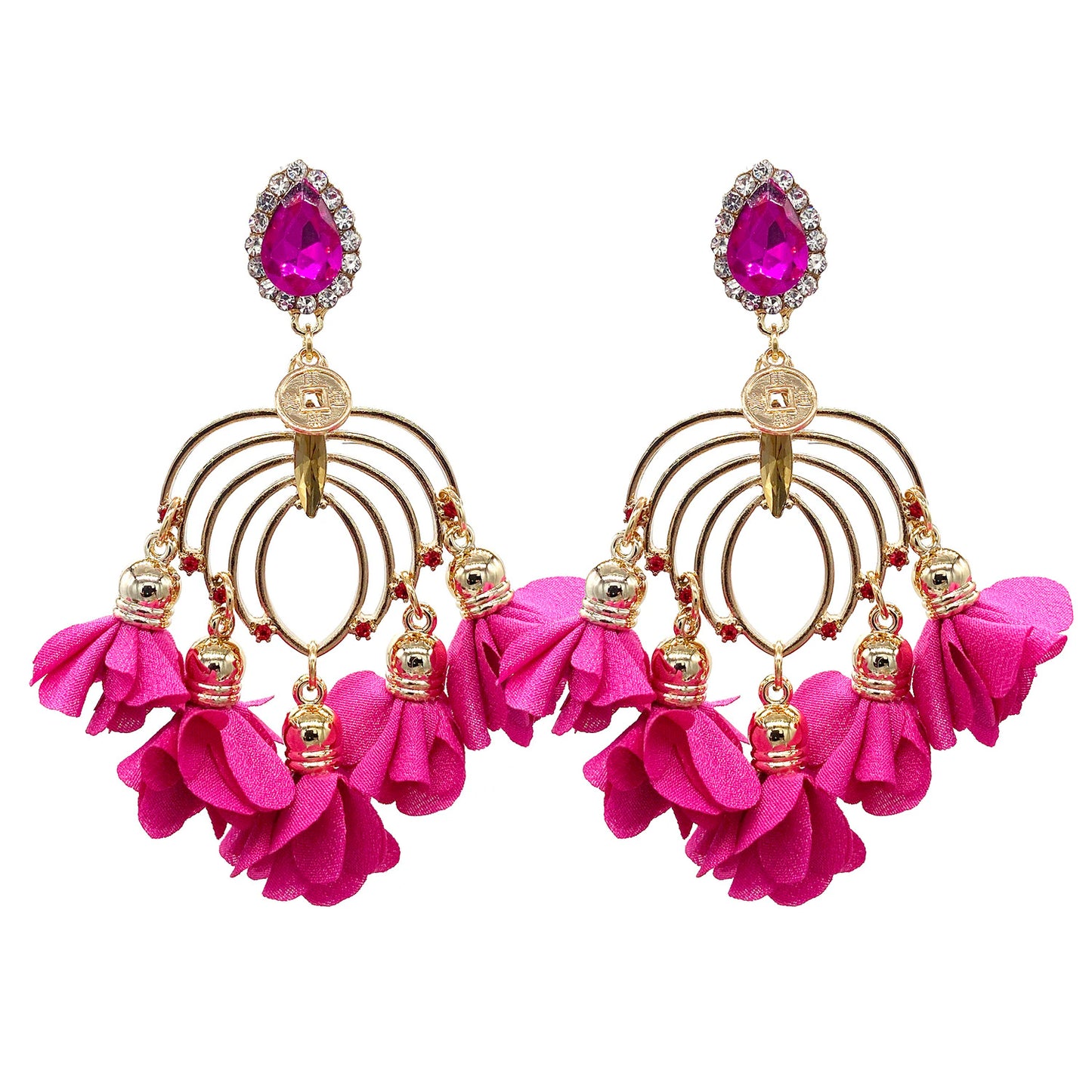 New Just Arrived Fashion Crystal Rhinestones Flower Tassel Earrings for Women Dress Accessories