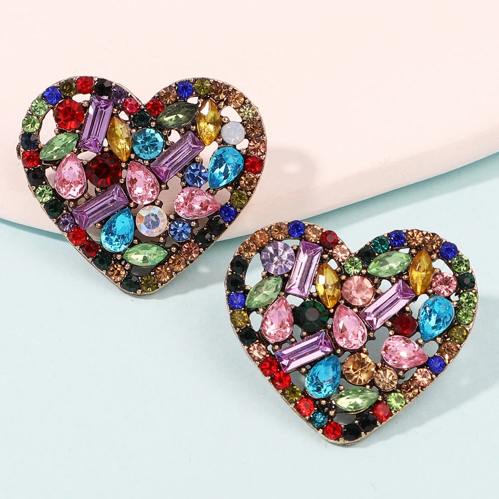 Fashion Cute Heart Stud Earrings for Women Girl Luxury Bling Crystal Jewelry Accessories
