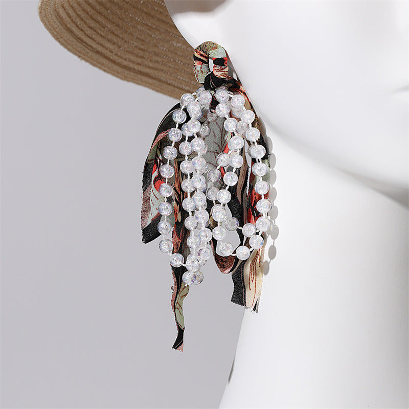 Designed Long Tassel Earring for Women Fabric Yarn Flower Bowknot Tassel Drop Dangle Earrings for Women Fashion Jewelry