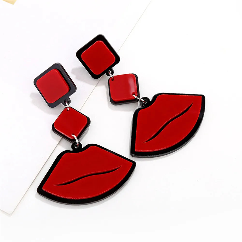 Kiss Kiss New Fashion Acrylic Red Mouth Lips Drop Earrings for Women Jewelry