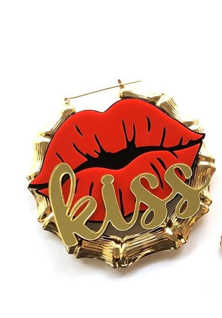 Fashion Red Kiss Sexy Lips Acrylic Women Gold Bamboo Earrings Jewelry