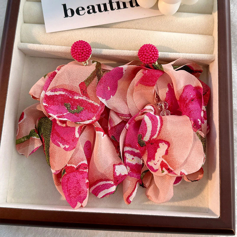 Elegant Classic Bohemia Style Ear Jewelry Romantic Colorful Fabric Flower Accessories for Women Trendy Jewelry Exquisite Earrings