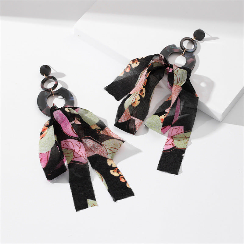 Designed Long Tassel Earring for Women Fabric Yarn Flower Bowknot Tassel Drop Dangle Earrings for Women Fashion Jewelry