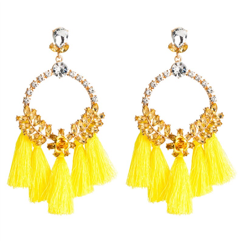 Lovely Exaggerate Floral Rhinestone Tassels Fashion Diva Female Earrings Bohemian Style Jewelry
