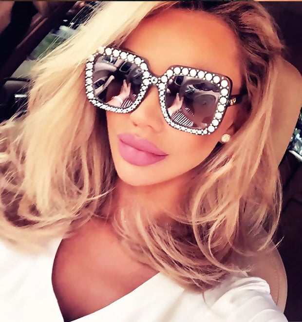 Fashion Trendy Big Square Luxury Rhinestone Sunglasses Women Shades Eyewear