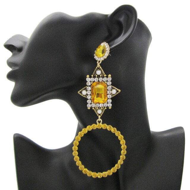 Sophisticated Trendy Long Bohemian Big Drop Crystal Rhinestone Earrings Exquisite Rhinestone Ear Jewelry