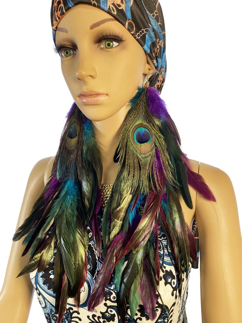 BOLD Feather Diva Glam Earrings Long Handmade Hook Dangle Accessories